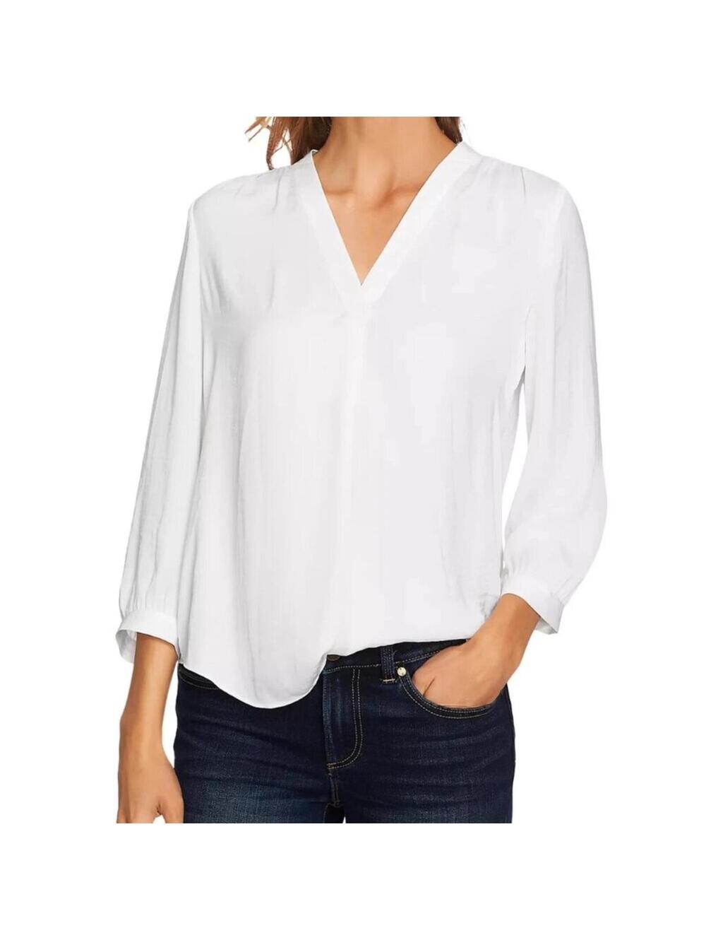Vince Camuto Women’s V-Neck Blouse M New Ivory Relaxed Fit Pullover